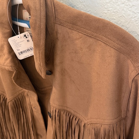 We The Free by free people Fringe Out Vegan Suede Jacket Sz XS Brown Tan - Picture 12 of 16